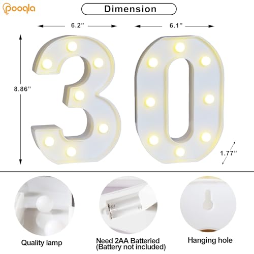 Image of Pooqla 30th Birthday Decorations for Her Him, Decorative Marquee Numbers with Remote, Light Up 30 Sign for Party Backdrop 30th Wedding Anniversary Decor, Warm White and Cool White Number 30