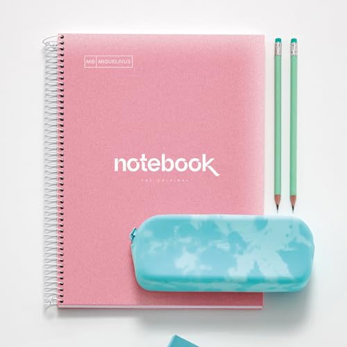 Miquelrius - Cahier A4 Carnet Emotions, 160 pages 90 g/m², Grille 5 x 5 mm, 8 bandes de couleur, Spirale microperforée, Couverture polypropylène, Perforation 4 trous, Carnet à carreaux, Rose – vue 7