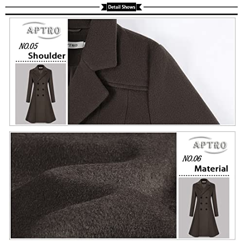 Aptro Women's Winter Dress Coats Wool Blend Double Breasted Long Peacoat Ws02 Brown M #TOP4