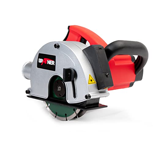 Grafner Mauernutfräse mit Laser, kraftvolle 1700 Watt mit 4000 U/min, incl. 2x Ø 150 mm Diamant-Trennscheiben, Staubabsaugung, Nutbreite 14-29mm, Nuttiefe 10-40mm, Mauerfräse Schlitzfräse