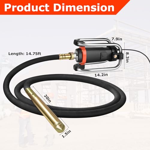 Seeutek Concrete Vibrating Tool - 1500W 16000 RPM Portable Pencil Cement Vibrator to Remove Air Bubbles and Level Concrete with 4.5m (14-3/4ft) Long Shaft Rod, Easy to Use - Image 6