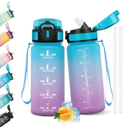 HoneyHolly Trinkflasche 500ML, Auslaufsicher, Trinkflasche Kohlensäure Geeignet, Wasserflasche BPA-Frei, Sportflasche mit Strohhalm, Trinkflaschen Sport für Kinder, Schule, Büro