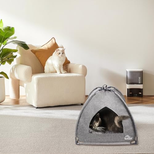 Winsterch Cat Beds for Indoor Cats,Covered Cat Cave Bed with Removable Washable Pillow,Warming Cat Cave Bed Kitten Beds Small Pets Bed for Indoor Cats (18.5\'\' x 18.5\'\' x 15.8\'\', Grey)