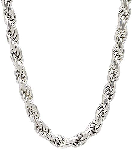 Savlano 925 Sterling Silver 6mm Solid Italian Rope Diamond Cut Twist Link Chain Necklace With Gift Box For Men & Women - Made in Italy (24, 6mm)