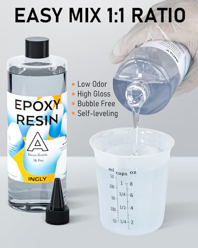 INCLY 32OZ Crystal Clear Epoxy Resin Kit, High Gloss & Bubbles Free Resin Supplies For Coating and Casting, Table Top, Countertop, River Table, Wood, Jewelry Making, Mold, Art Craft, Self Leveling 1:1 - Image 4