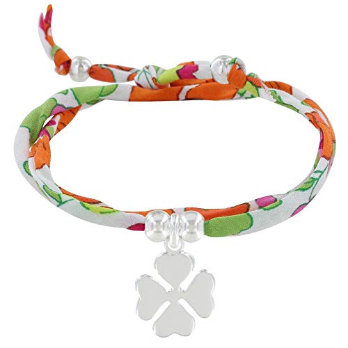 LES POULETTES BIJOUX - Bracelet Double Tour Lien liberty et Trèfle Argent 925 - Classics - Orange