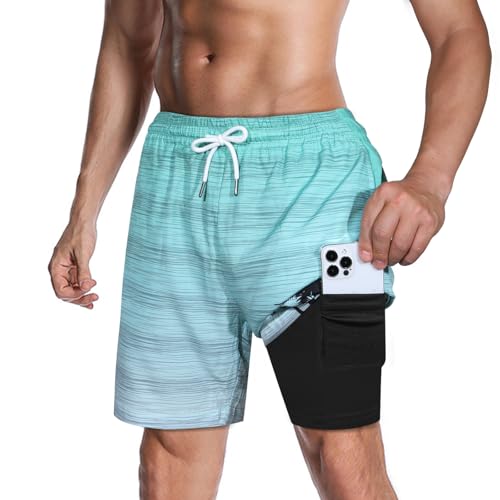 Mens Swim Trunks with Compression Liner 7" Inseam - Quick Dry Board Shorts for Surf Swim Beach Vacation2
