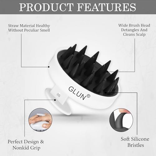 Image of GLUN Anti-Dandruff Round White Scalp Massager with Elastic Closing Zed Black Hair Bonnet Cap with 3 Satin Scrunchies Combo, Treatment Accessories for Hairs