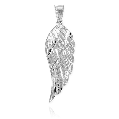 Religious Jewelry by FDJ .925 Sterling Silver Textured Angel Wing Pendant (Large) 2.3\"