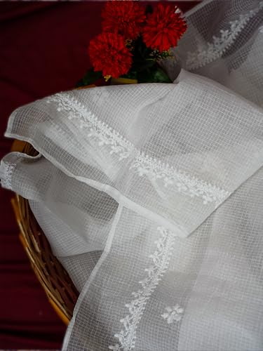 Ada Indian Hand Embroidered Chikankari Cotton Blend Dupatta Stole Scarf for Women A511111 White3