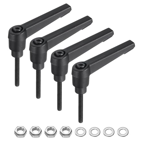 Image of uxcell 4pcs Lever Adjustable Handles M4 x 32mm Metric Male Thread with Nuts Washers, Level Clamping Handle Set Hand Stud Knobs Rotating Screw Handles Bolts with Locking Lever, Black