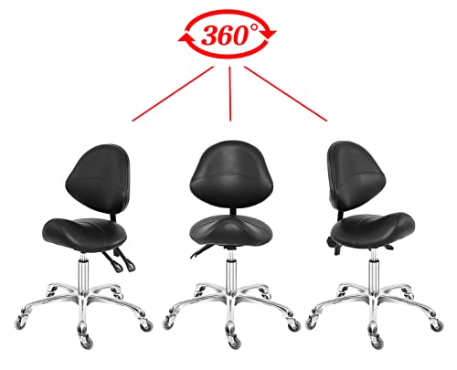 Saddle Stool Dental Hygienist Chair With Back Support, Rolling Esthetician Saddle Stool For Lash Salon Tattoo Shop Spa Dentist Clinic (With Backrest, Black) #TOP7