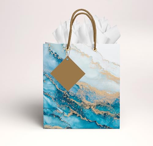 Sacs à friandises en papier marbre bleu Sainet et pochette cadeau pour invités