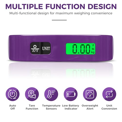 Image of BAGAIL Digital Luggage Scale, 110lbs Hanging Baggage Scale with Backlit LCD Display, Portable Suitcase Weighing Scale, Travel Luggage Weight Scale with Hook, Strong Straps for Travelers