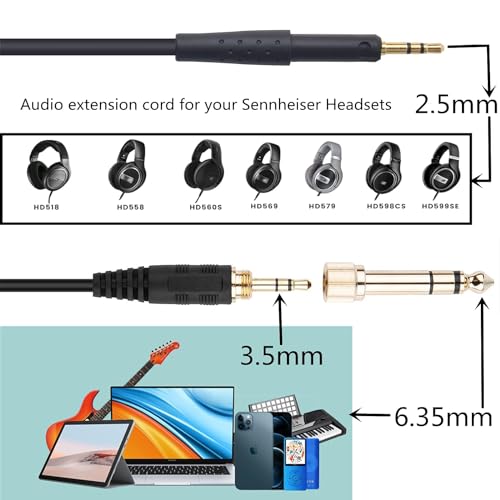 Cable de audio AUX enrollado compatible con Sennheiser HD miniatura 2