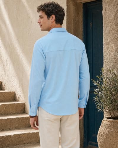 Image of Nobero Everyday Comfort Shirt for Men | Cotton Shirts for Men in 205 GSM Plated Interlock | Stand Collar | Regular Fit | Full Sleeve