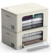 BDZBREN Storage Bins Boxes, Foldable Stackable Container Organizer Basket Set with Large Clear Wi...