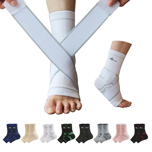 ABIRAM Adjustable Ankle Brace for Women & Men - Compression Sleeve with Wrap for Sprains, Plantar Fasciitis, Achilles Tendonitis - Running, Volleyball, Basketball Support - Breathable, Size S