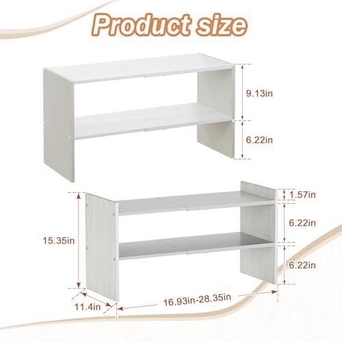 Image of X-cosrack 2-Tier Shoe Rack Organizer for Closet, Expandable and Adjustable White Shoe Rack, Stackable Iron Wood Combination Shoe Storage Shelves for Closets, Entryway, Small Space, Hallway, Garage