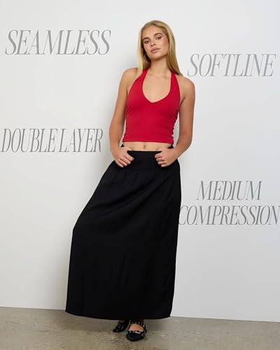 Image of SIGHTBOMB Seamless Super Soft V Halter Neck Microfiber SOFTLINE Active WEAR /Casual WEAR Cuddle Spaghetti TOP for Women