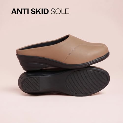 Image of FAUSTO Women Formal Back Open Platform Wedge Heel Slip‑On Mule Shoes | Stylish Office Footwear | Comfortable Fashion Shoes