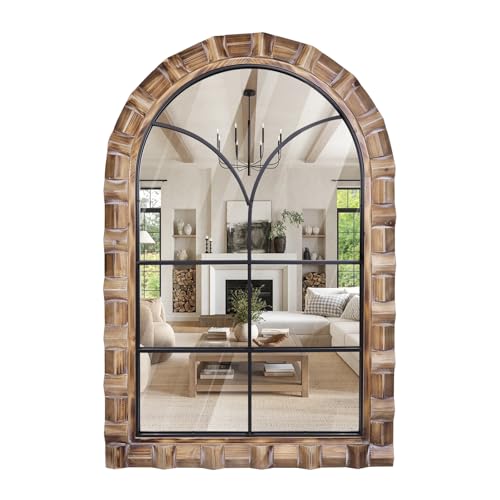 XGGJWW Rustic Solid Wood Arched Mirror