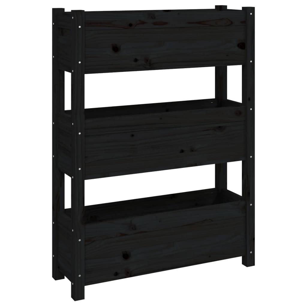 Jardinière Noir 77x25x104,5 cm Bois Massif de Pin - Carré Potager Vertical 3 Bacs pour Balcon, Jardin et Terrasse - Lit Surélevé Robuste et Grand Espace de Plantation