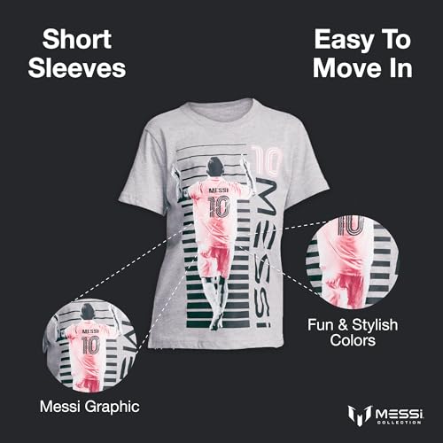 Image of Messi Boys' Lifestyle Short Sleeve T-Shirt, Slim-fit Graphic Tee, Cotton Blend Fabric