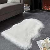 Ruedong Faux Fur Fell Teppich Schaffell Weiß 40x60 cm, Longhair Flauschiger Teppich Lammfell für Wohnzimmer Weicher Deko Schlafzimmer Stühle Sofa