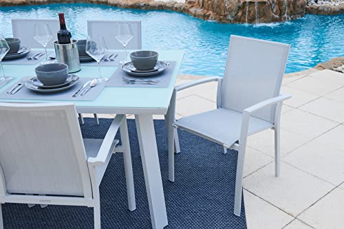 Juno 9-Piece Aluminum Outdoor Patio Furniture Dining Table Set In White W/Dining Table And Eight Sling Chairs #TOP1