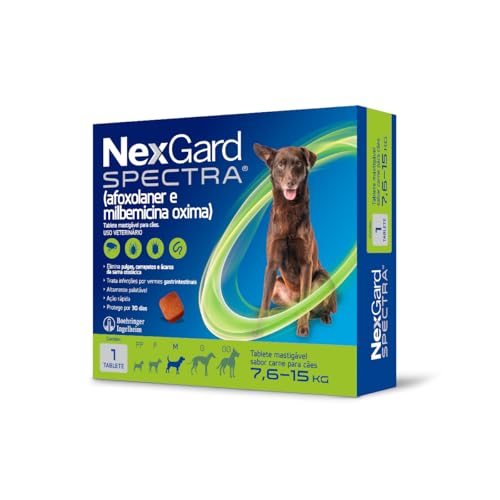 NexGard Spectra Antipulgas e Carrapatos e Vermífugo para Cães de 7,6 a 15kg - 1 tablete