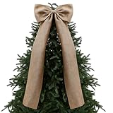 Daifunli 20 x 47 Inches Extra Large Christmas Burlap Bow Giant Christmas Tree Topper Bow Decoration with Long Streamers Ribbon Rustic Wall Decor for Home Xmas Holiday Birthday Wedding Party Decor