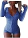 Moxeay V-neck One Piece Bodysuit Long Sleeve Bodycon Rompers Overall (Small, Blue)