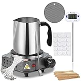 Zinueen Juego de velas para hacer tú mismo con fundidor de cera y placa calefactora, kit de creación de velas, incluye olla de cera de acero inoxidable, termómetro, soporte para mecha – Ideal para