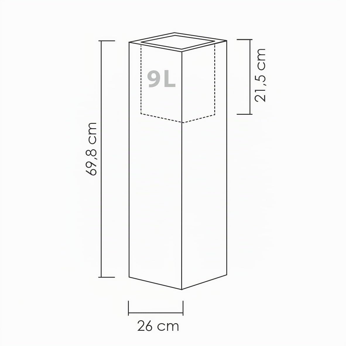 Scheurich C-Cube Alto, rinforzo in plastica, Stony Black, 26 cm di lunghezza, 26 cm di larghezza, 70 cm di altezza, 9 l vol.