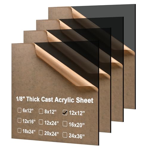 Image of KINLINK 12x12 Plexiglass Sheets 1 /8 inch Thick - 3mm Black Transparent Cast Acrylic Sheet, Plastic Sheet Polycarbonate Sheet for DIY Project, Craft, Acrylic Sign Wedding Invitation 4 Pack