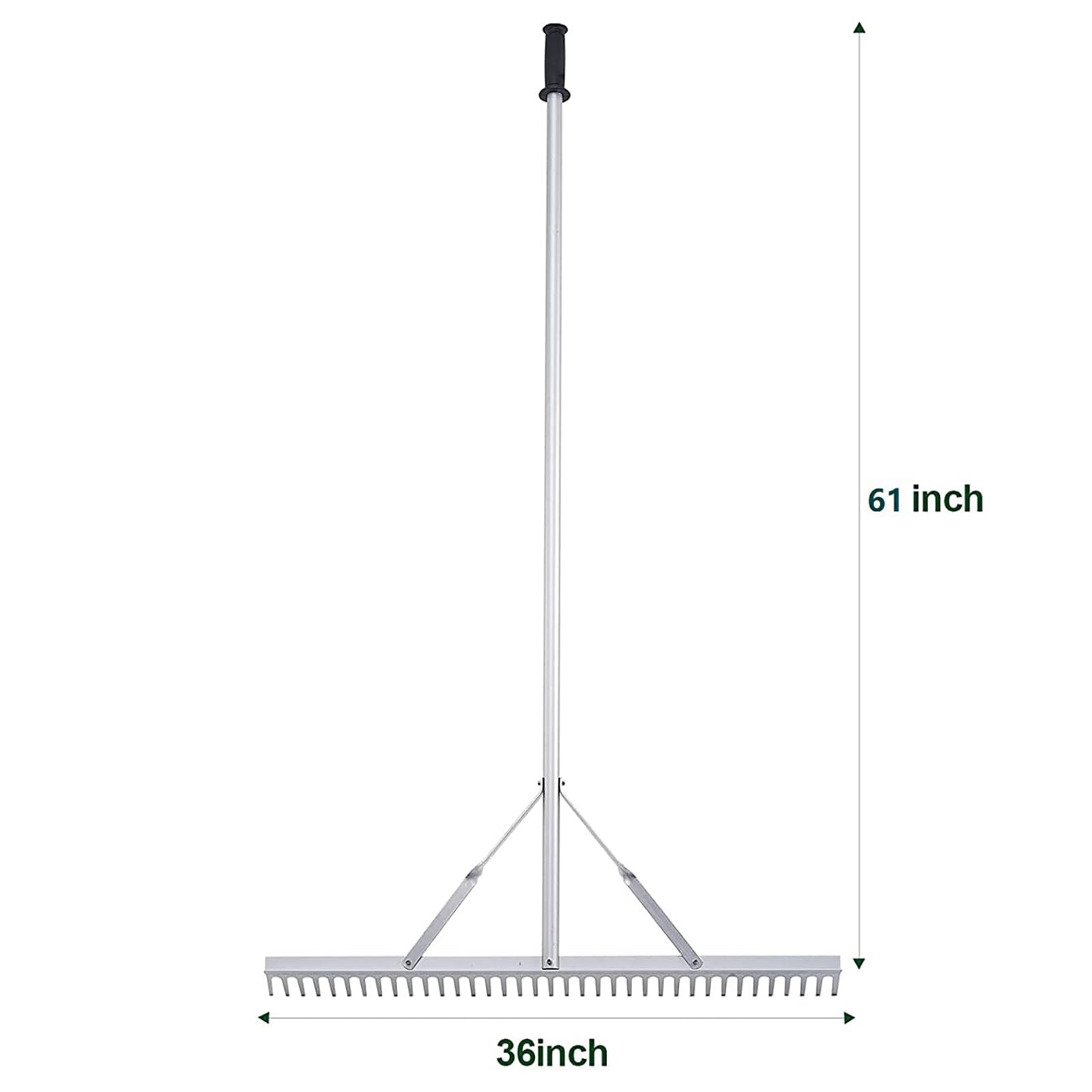 Grabie krajobrazowe – lekkie aluminiowe narzędzie na podwórko z odłączanym drążkiem 150 cm, 37 zębów, antypoślizgowy uchwyt do czyszczenia ogrodu, plaży, stawu i jeziora