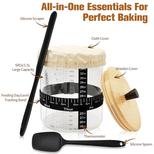 Image of 50oz Sourdough Starter Jar Kit, Wide Mouth Sourdough Container, Extra-Large Capacity Sourdough Jar for Sour Dough Bread, Sourdough Starter Kit(1Pack)