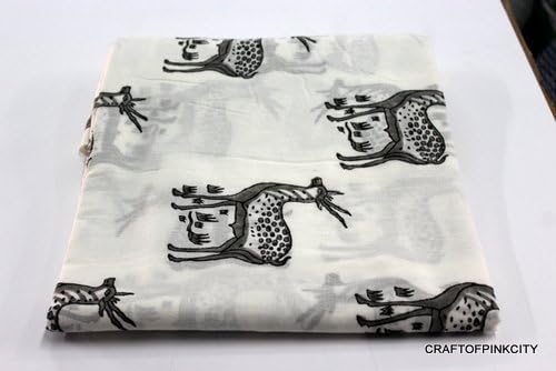 Worldoftextile Cotton Fabric 2.5 Yard Hand Block Printed Little Animel Print