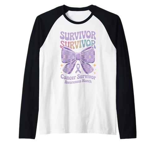 Bow Coquette Groovy Cancer Survivor Awareness Women Maglia con Maniche Raglan