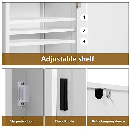 usikey 67\'\' Tall Bathroom Cabinet, Storage Cabinet with 4 Shelves & 2 Doors, Narrow Storage Cabinets for Bathroom, Living Room, Home Office, White
