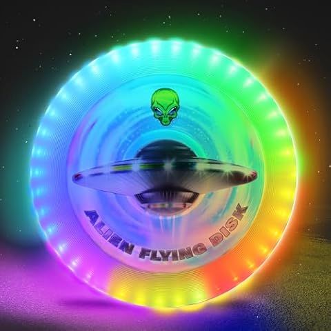 Kovshuiwe LED Flying Disc-10 Million Color 38 RGB LEDs,12 Modes,Chargeable,IP65 Waterproof,155g Frisbee,Soft Flying Discs, Adult/Men/Boys/Teens Birthday,Ideal for Outdoor,Lawn,Camping Games,Gift,White Cover