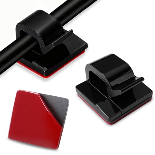 110 Piezas negro Clips Autoadhesivos para Cables, Organizador de Cables de Gestión Autoadhesivos, Cable Abrazadera Soporte de Alambre para Cables TV, PC, Laptop, Escritorio, Hogar, Oficina