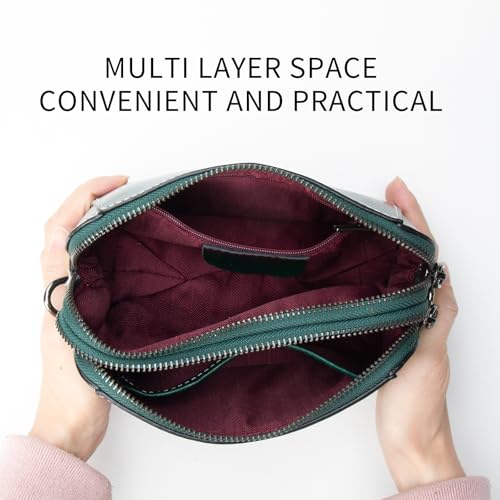 Image of Genuine Leather Small Crossbody Bags for Women Green | Lightweight Shoulder Purse, Designer Handbag with Adjustable Strap, Casual Travel Everyday Bag