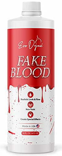 Evo Dyne Real Fake Blood (16 FL OZ), Made in USA - Halloween Vampire Blood for Costumes Like Zombies or Vampires – Jug of Fake Blood – Stage Blood | Looks & Feels Like Real Blood – Faux Blood