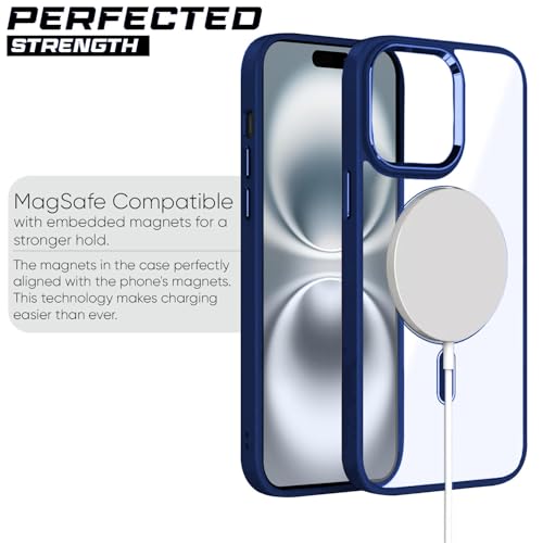 Image of amazon basics Mobile Cover | Compatible with MagSafe | Electroplated Metal Ring | Camera Protection | Raised Edges | PC TPU Hybrid Clear Case | Transparent Bumper Case for Apple iPhone 16 (Blue)
