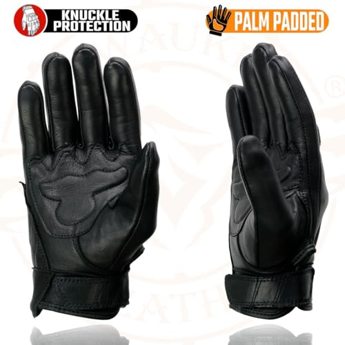 Image of Milwaukee Leather MG7521 Men's Black Leather Gel Padded Palm Motorcycle Hand Gloves W /Rubberized Protective Knuckle