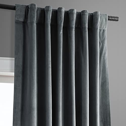 HPD Half Price Drapes Signature Velvet Thermal Blackout Curtains for Living Room 63 Inch Long (1 Panel) Rod Pocket Insulated Blackout Curtains for Bedroom Window Curtains, 50W x 63L, Natural Grey