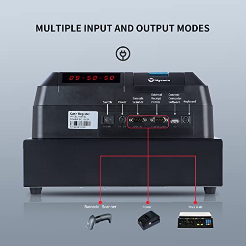 Cash Register with Cash Drawer, Hysoon Cash Register for Small Businesses with 2.8 Inch TFT LCD Display, 48 Keys Electronic Cash Registers with Barcode Scanner and Auto Print Receipt (Black)