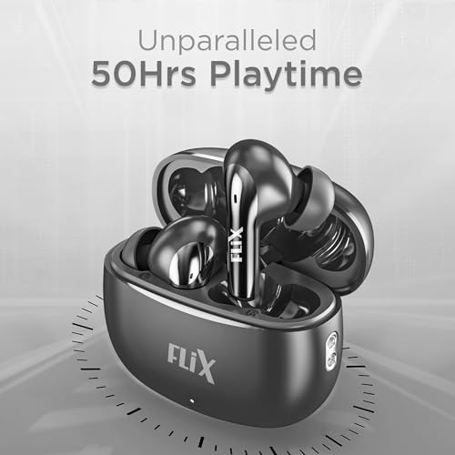 Image of FLiX (Beetel T16 Nitro Buds True Wireless in Ear, Bluetooth v5.3(Quick Paring), 10mm Super Bass Drivers, IPX4 Rated, Dual Mic, Touch Controls, 50hrs Playback, AI Voice Assistant (XTW-T16)(Black /Grey)